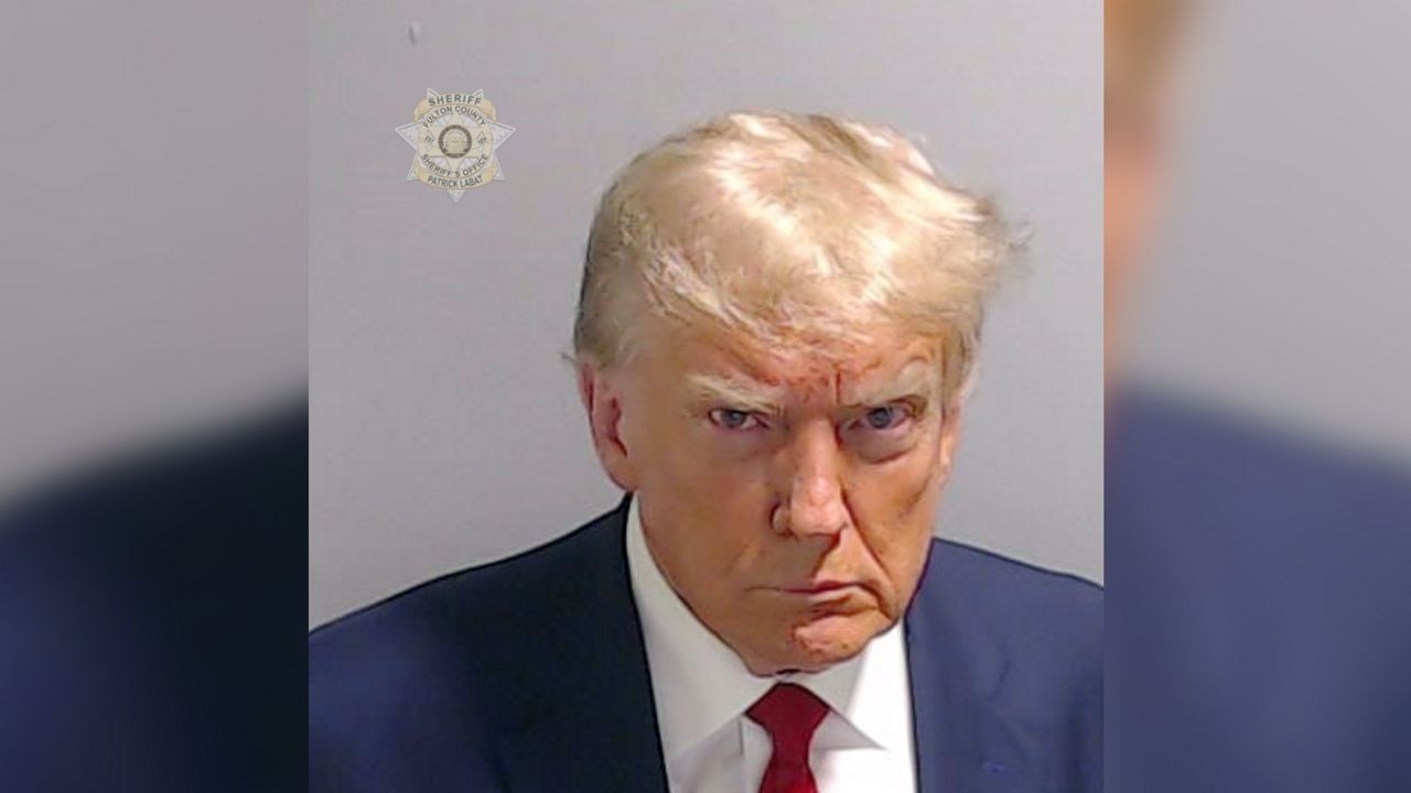 This booking photo provided by Fulton County Sheriff's Office, shows former President Donald Trump on Thursday. (Fulton County Sheriff's Office via AP)