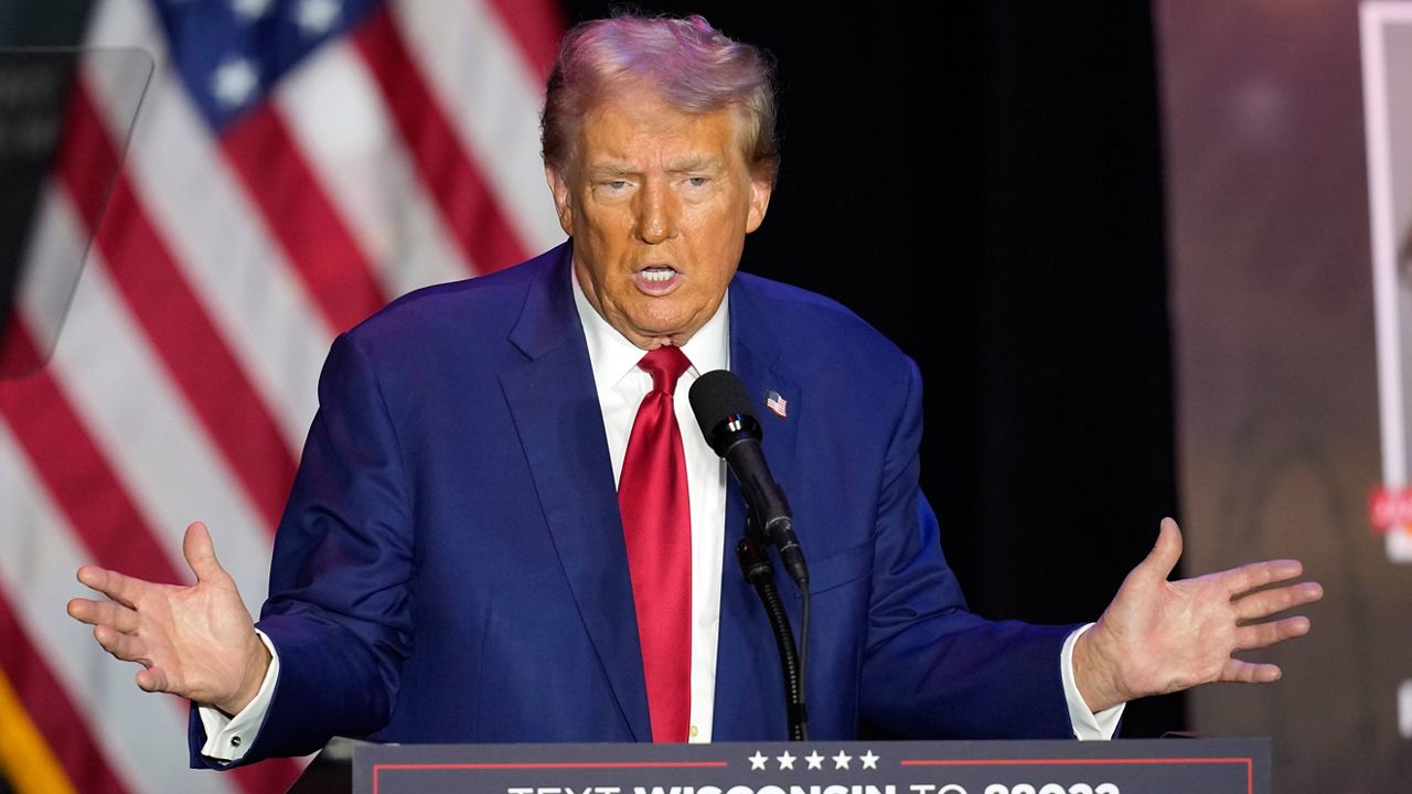 Republican presidential nominee former President Donald Trump speaks during a campaign event, Saturday, Sept. 28, 2024, in Prairie du Chien, Wis. (AP Photo/Charlie Neibergall)