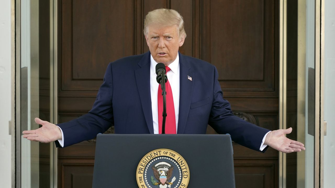 President Donald Trump speaks during a news conference on the North Portico of the White House, Monday, Sept. 7, 2020, in Washington (via Associated Press)