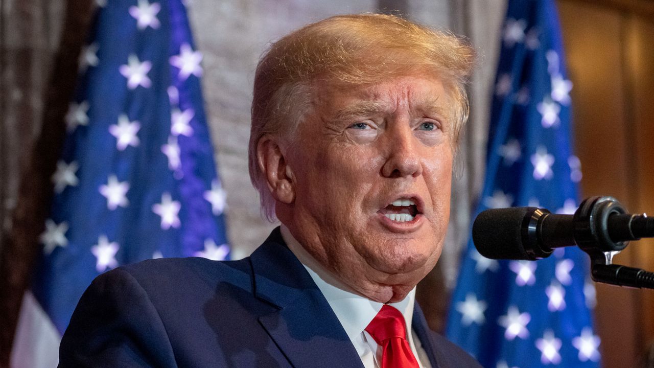 Former President Donald Trump speaks at a campaign event at the South Carolina Statehouse, Jan. 28, 2023, in Columbia, S.C. (AP Photo/Alex Brandon)