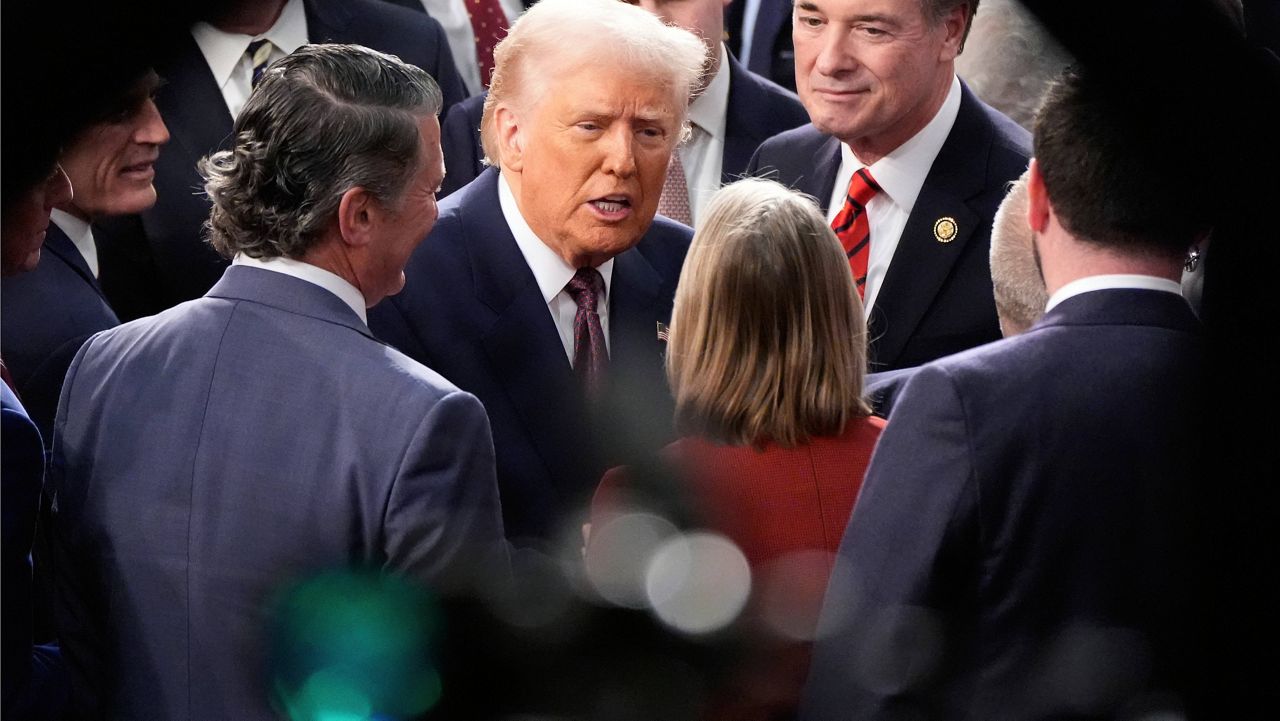 President Donald Trump departs after addressing a joint session of Congress at the Capitol in Washington, Tuesday, March 4, 2025. (AP Photo/Alex Brandon)