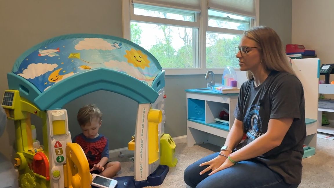 Ally Arcaro plays with her son Noah, he was diagnosed with tuberous sclerosis complex or TSC