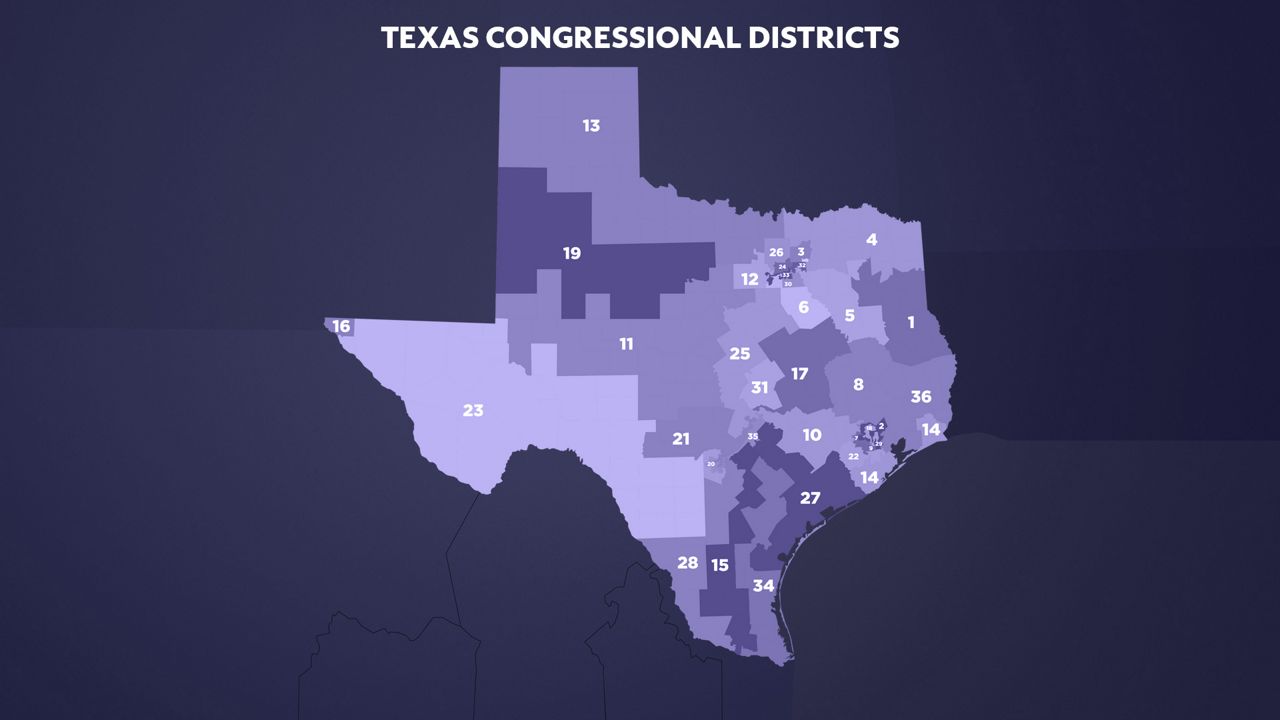 A current map of Texas' congressional districts. 
