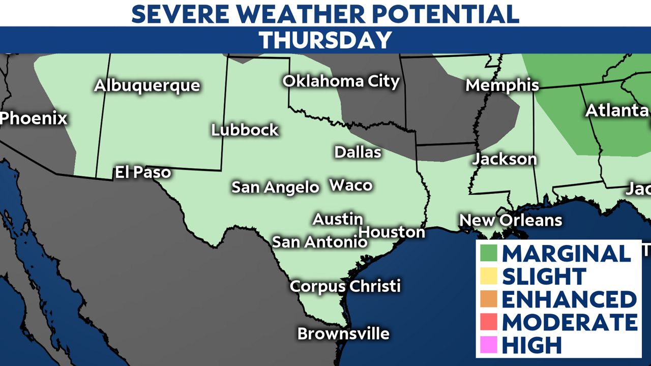 Heavy rain and lightning to sweep across Texas. Thursday