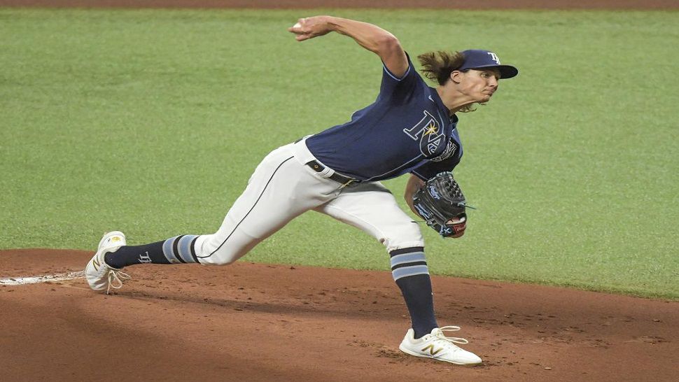 Tyler Glasnow of the Tampa Bay Rays pitches during a game against