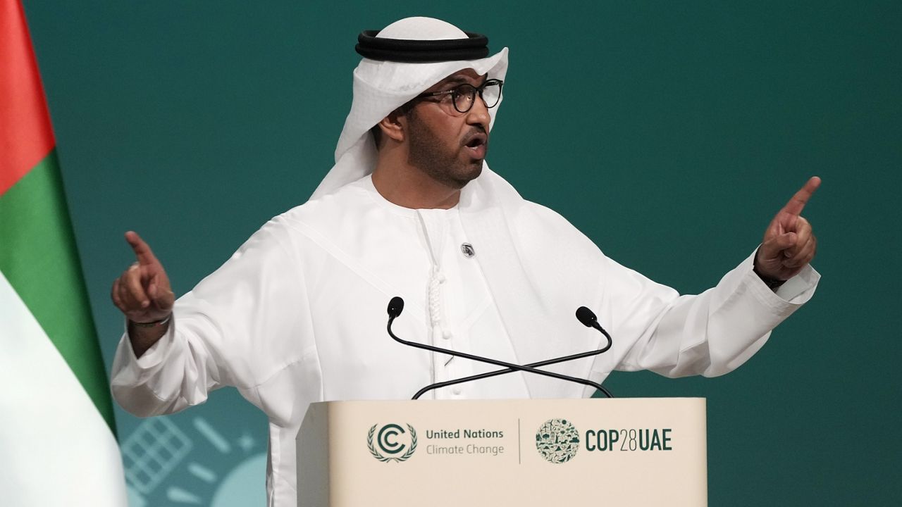 COP28 President Sultan al-Jaber speaks during the opening session at the COP28 U.N. Climate Summit, Thursday, Nov. 30, 2023, in Dubai, United Arab Emirates. (AP Photo/Peter Dejong)