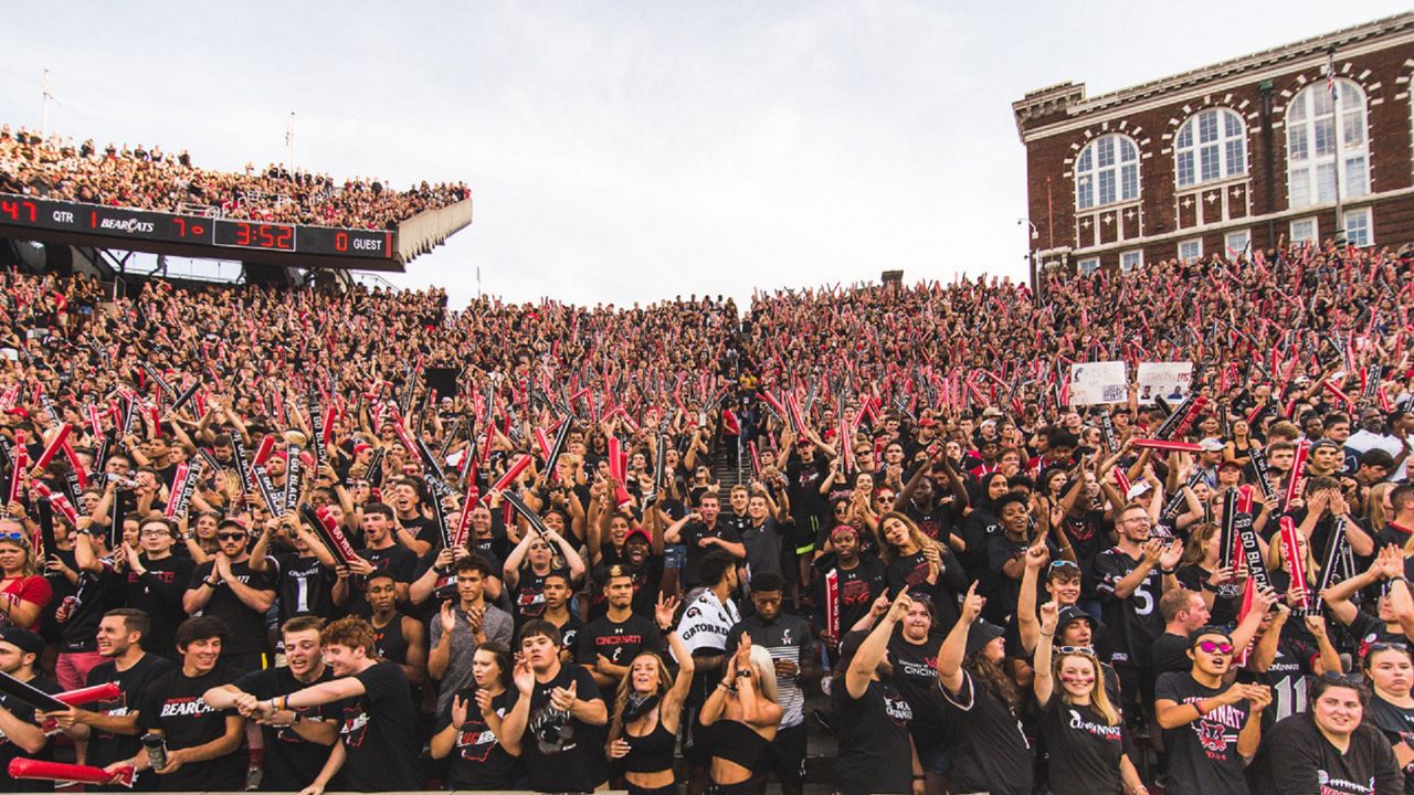 The University of Cincinnati student section during a football game at Nippert Stadium. (Photo courtesy of University of Cincinnati Athletics)