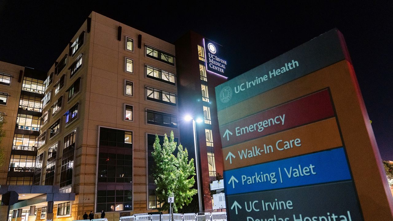 The University of California Irvine Medical Center is seen on Oct. 14, 2021, in Orange, Calif. (AP Photo/Damian Dovarganes)