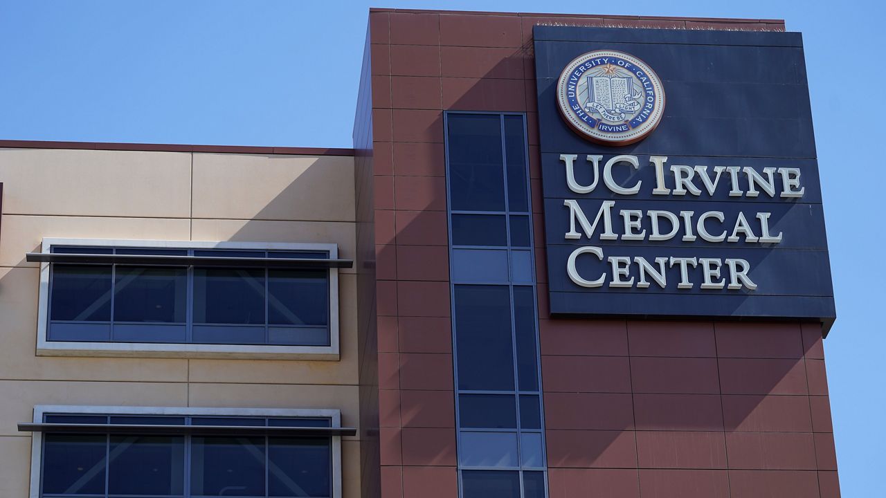 The University of California Irvine Medical Center is seen in Orange, Calif., Saturday, Oct. 16, 2021. (AP Photo/Damian Dovarganes)