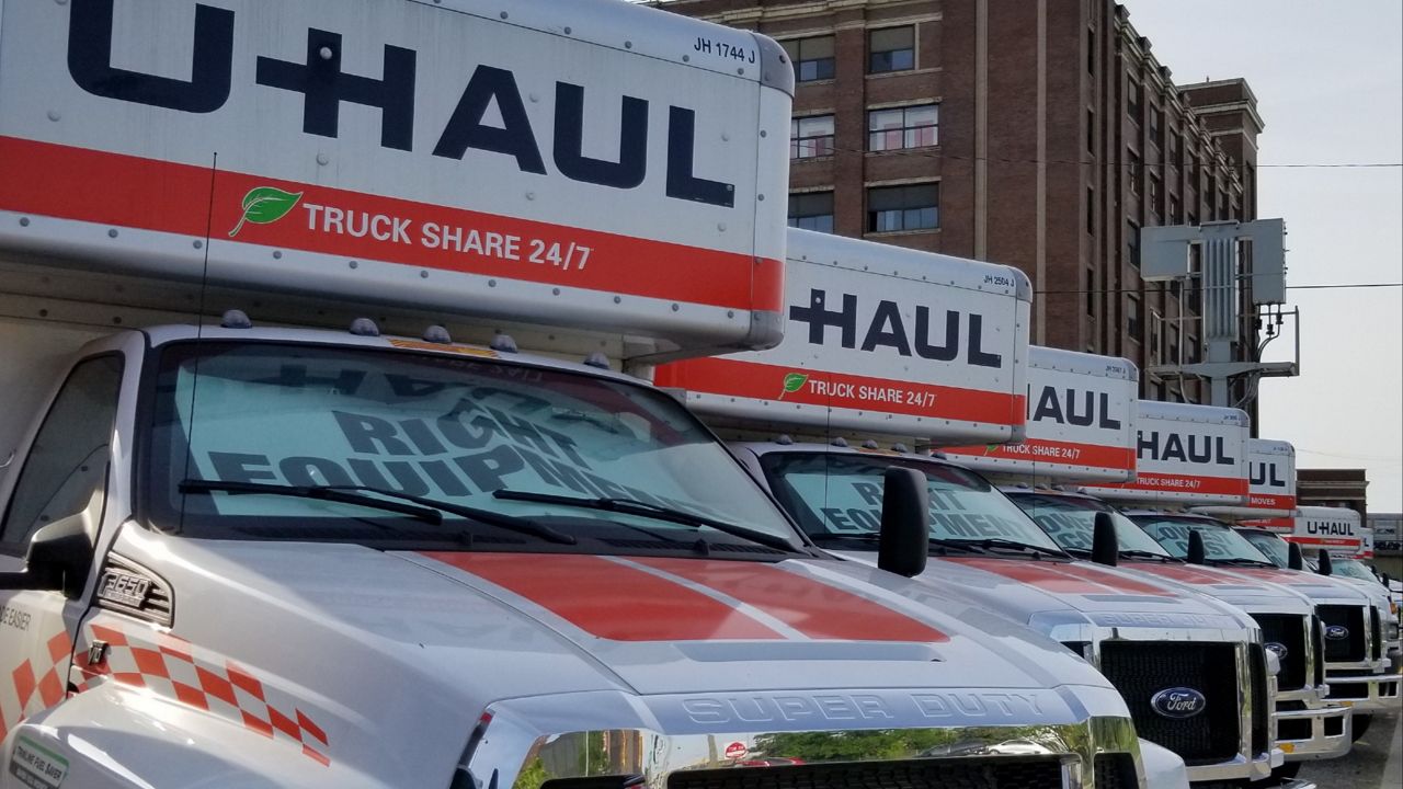 A row of U-Haul trucks. (U-Haul)