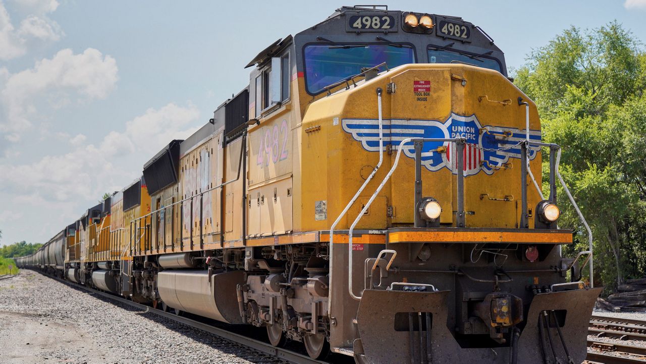 A Union Pacific train travels through Union, Neb., on July 31, 2018. (AP Photo/Nati Harnik, File)