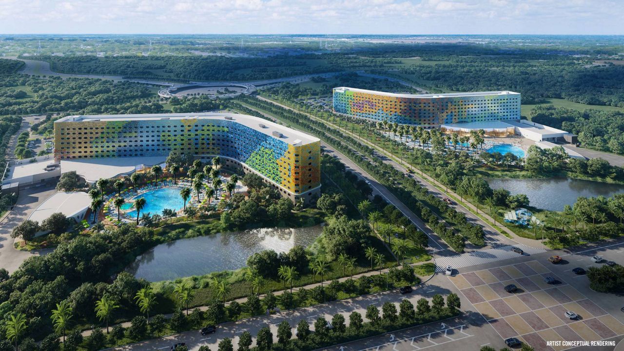 On Thursday, Universal Orlando announced that the Universal Stella Nova Resort (right) will open its doors to the public on Jan. 21, 2025, and the Universal Terra Luna Resort will be opening Feb. 25, 2025. (Artist Rendering: Universal Orlando)