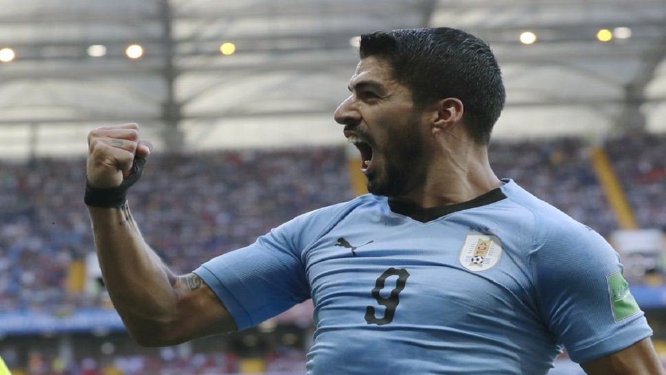 Uruguay’s Luis Suarez celebrates scoring his side’s first goal during the group A match against Saudi Arabia at the 2018 soccer World Cup in Rostov Arena in Rostov-on-Don, Russia, Wednesday, June 20, 2018. (AP Photo/Andrew Medichini)