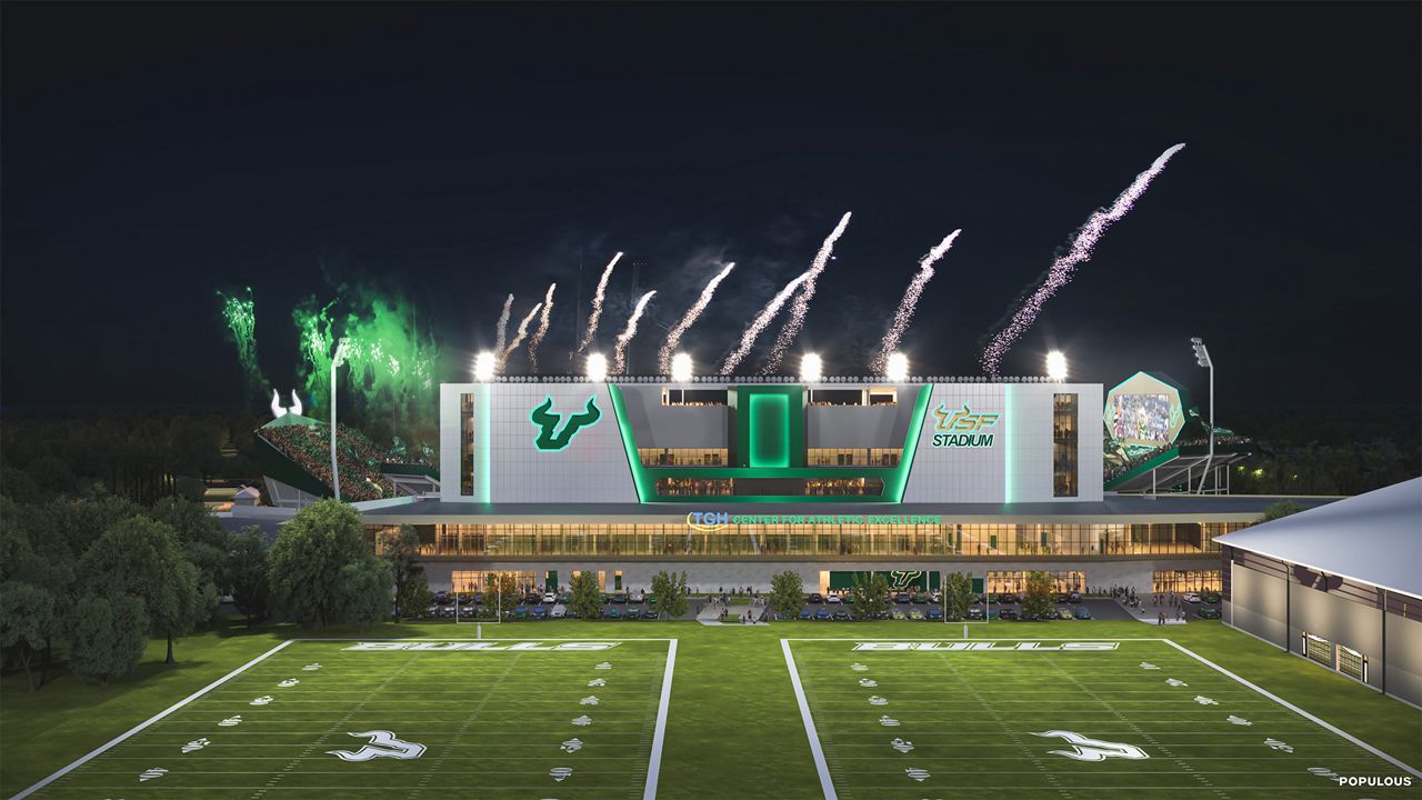 The University of South Florida on Tuesday released the first three renderings of its new on-campus stadium.