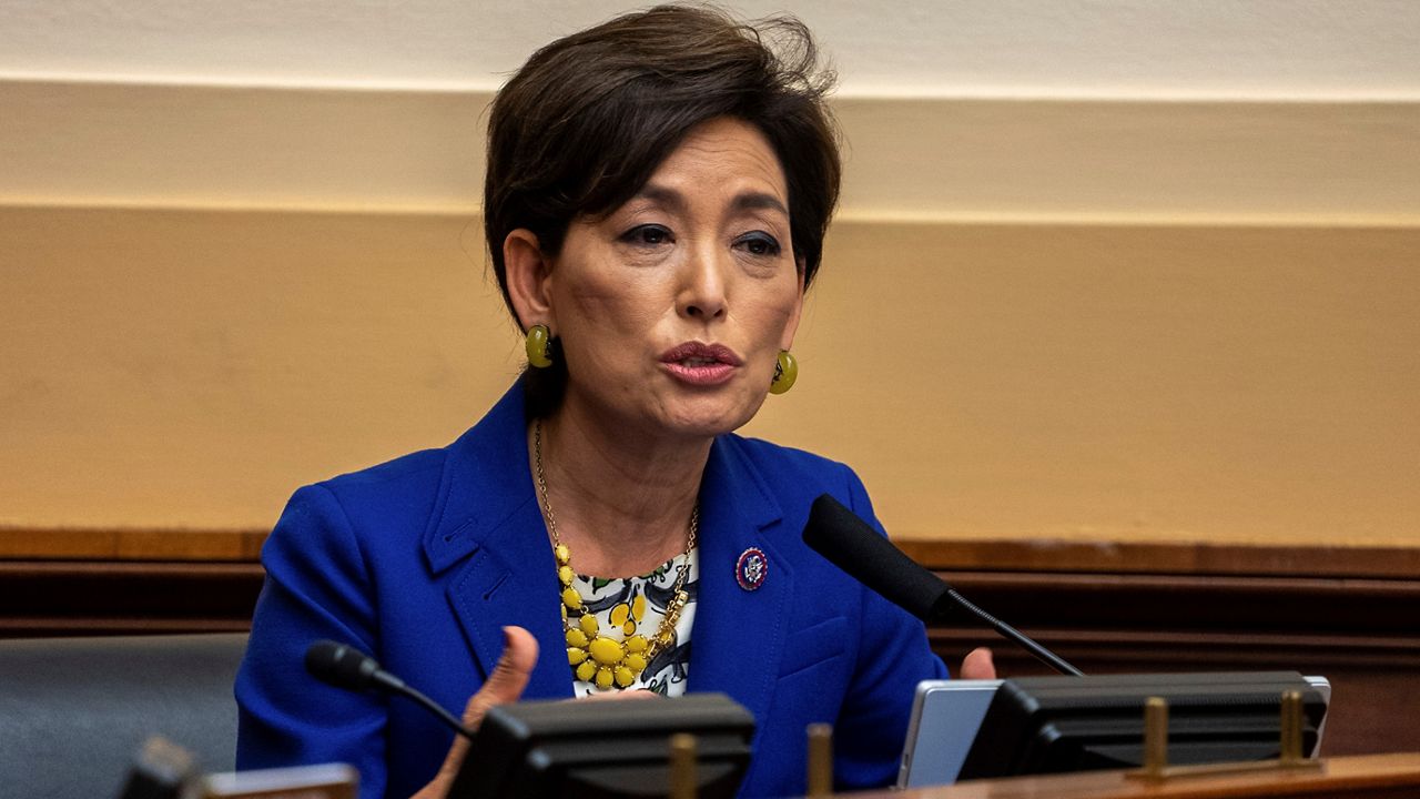 Rep. Young Kim, R-Calif., speaks during the House Committee on Foreign Affairs hearing on the administration foreign policy priorities on Capitol Hill on Wednesday, March 10, 2021, in Washington. (Ken Cedeno/Pool via AP)
