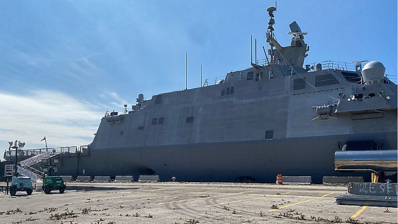 USS Minneapolis-St.Paul littoral combat ship docks in Cleveland