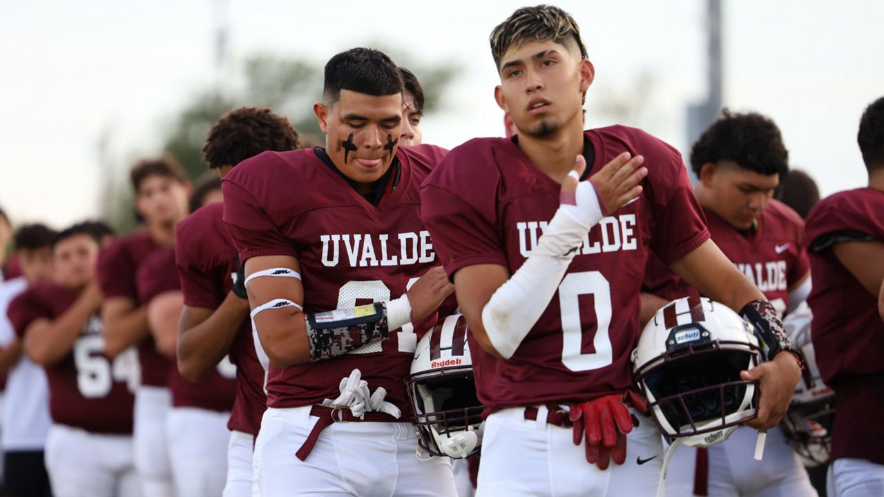 Uvalde football wins 1st home game after surprise visit from Houston Texans  - ABC News