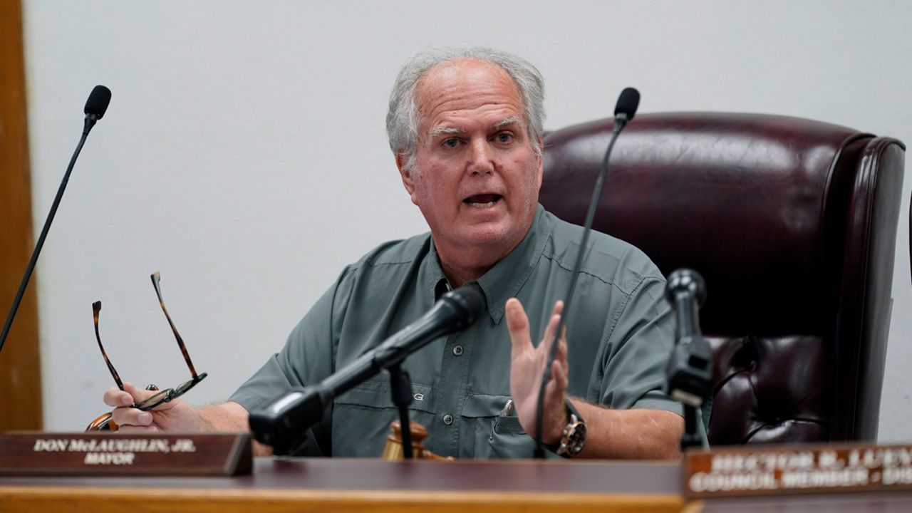 Uvalde Mayor Don McLaughlin, Jr., speaks during a special emergency city council meeting, June 7, 2022, in Uvalde, Texas. McLaughlin, on Friday, July 8, 2022, disputed a new report alleging missed chances to end the massacre at Robb Elementary School, and possibly stop it from ever happening, again reflecting the lack of definitive answers about the lagging police response to one of the deadliest classroom shootings in U.S. history. (AP Photo/Eric Gay, file)