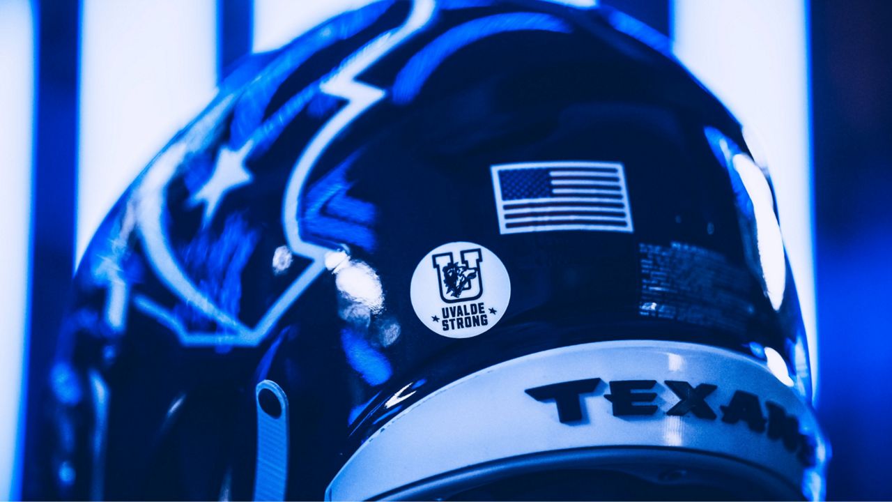 A Houston Texans' helmet with an "Uvalde Strong" decal. (Houston Texans)