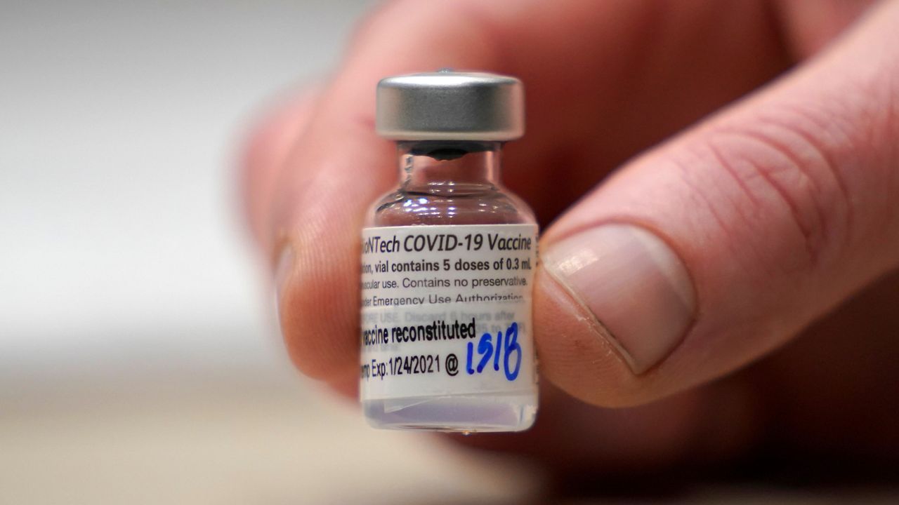 A vial of a COVID-19 vaccine. (Associated Press) 