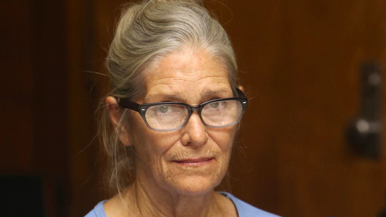  In this Sept. 6, 2017, file photo, is Leslie Van Houten at her parole hearing at the California Institution for Women in Corona, Calif. A California panel has recommended parole for Charles Manson follower Van Houten, who has spent nearly five decades in prison. The recommendation was made Thursday, July 23, 2020, although Gov. Gavin Newsom could decide to deny it. (Stan Lim/Los Angeles Daily News via AP, Pool, File)