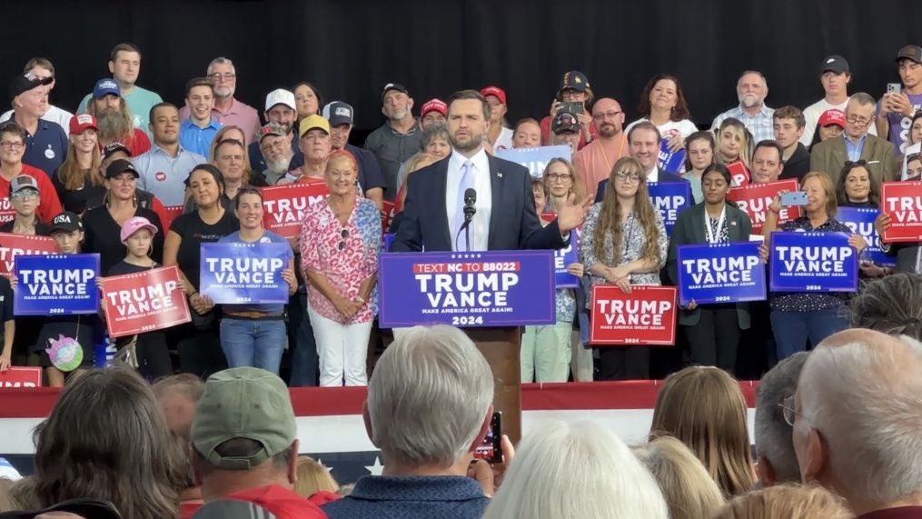 Republican vice presidential nominee JD Vance held his first solo rally in North Carolina Wednesday. (Spectrum News 1/Sydney McCoy)