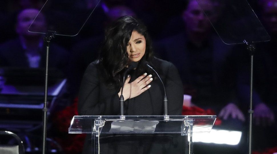 In this Feb. 24, 2020, file photo, Vanessa Bryant speaks during a celebration of life for her husband, Kobe Bryant, and daughter Gianna in Los Angeles. (AP Photo/Marcio Jose Sanchez)