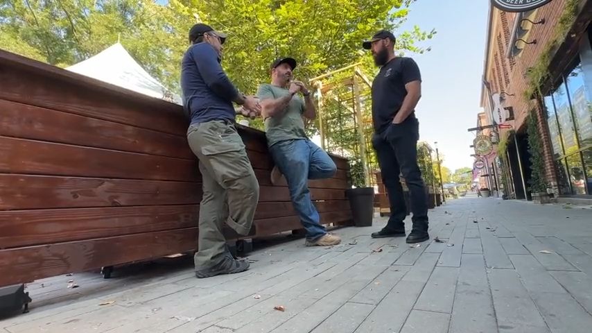 Veterans (from right) Kyle Lingafelt, Will and Gavin discuss their deployment in the Marine Corps and their subsequent disabilities. (Spectrum News 1)