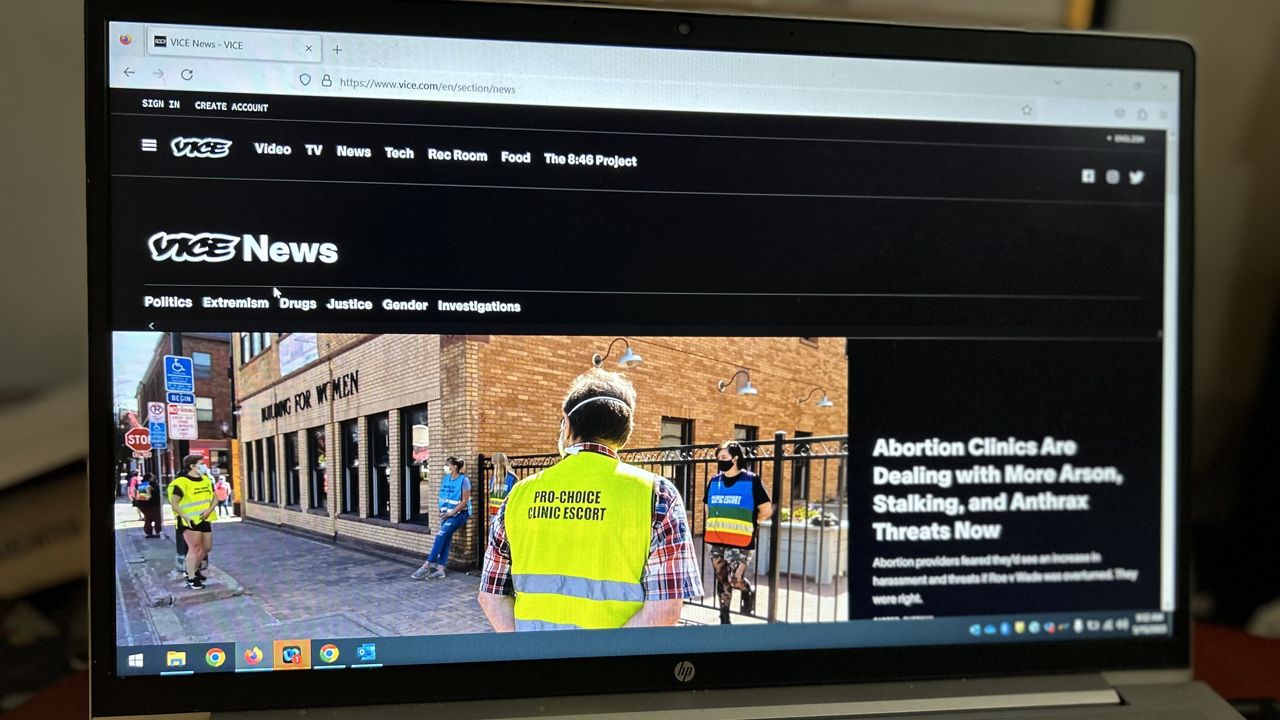 The Vice News homepage is displayed on a computer monitor Monday morning. (Spectrum News)