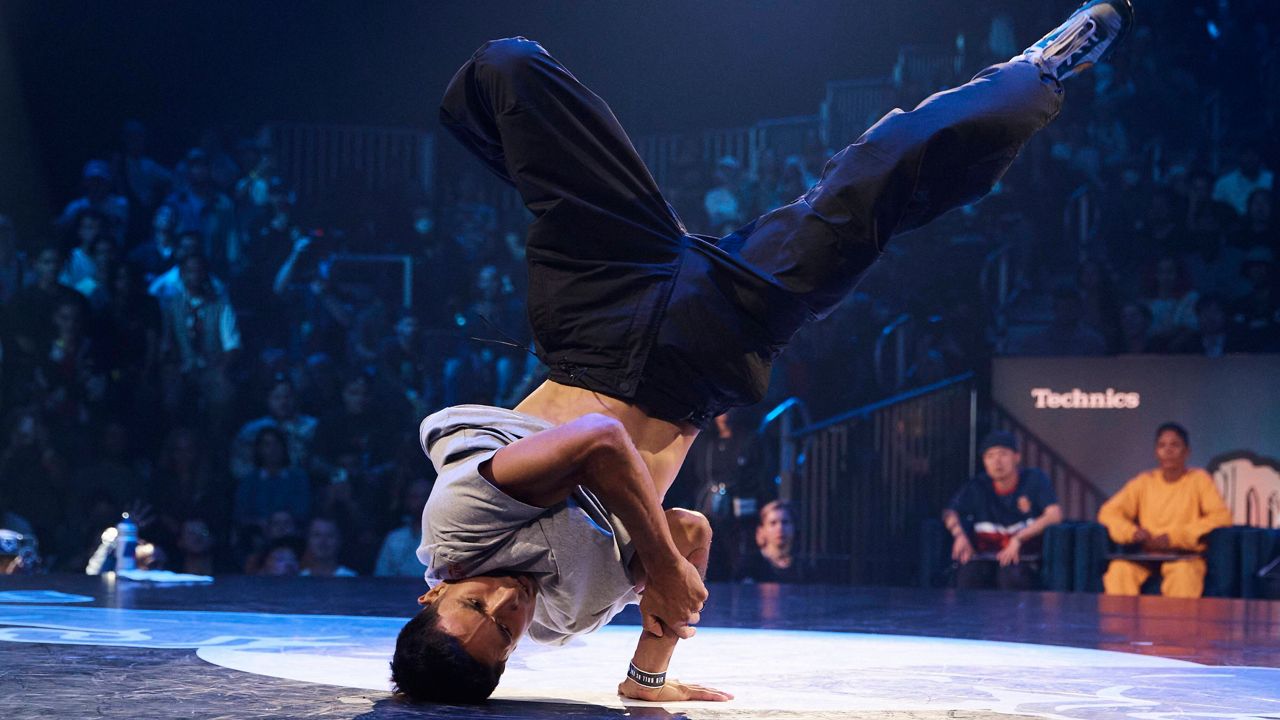 Victor Montalvo competes in the B-Boy Red Bull BC One World Final at Hammerstein Ballroom on Saturday, Nov. 12, 2022, in New York. (AP Photo/Andres Kudacki, File)