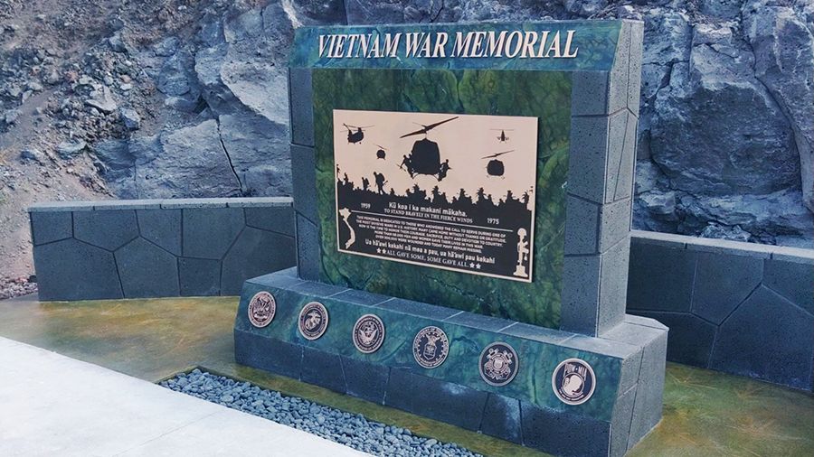 The new Vietnam War Memorial includes the phrase, “Kū koa I ka makani mākaha,” “To stand bravely in the fierce winds.” (Photo courtesy of the West Hawaii Vietnam Veterans War Memorial Association)