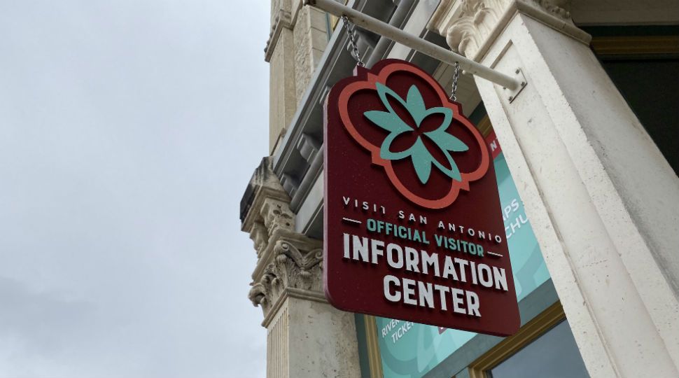 A "Visit San Antonio: Information Center" sign in downtown San Antonio (Spectrum News/File)