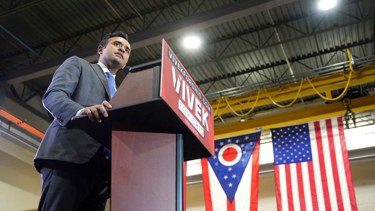 Vivek Ramaswamy announces his candidacy for Ohio governor, Monday, Feb. 24, 2025, in West Chester Township, Ohio.