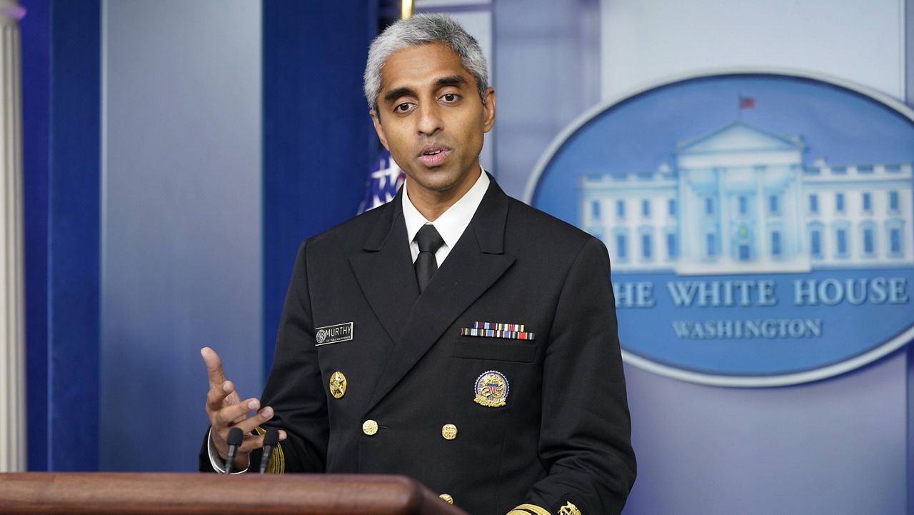 Surgeon General Dr. Vivek Murthy speaks during the White House press briefing Thursday. (AP Photo/Susan Walsh)