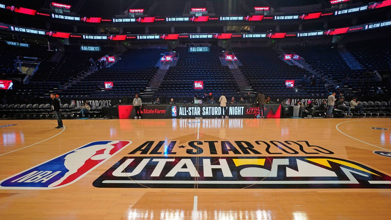 The Vivint Arena is shown during the transformation taking place inside the arena before the start of the NBA basketball All-Star weekend Wednesday in Salt Lake City. (AP Photo/Rick Bowmer)