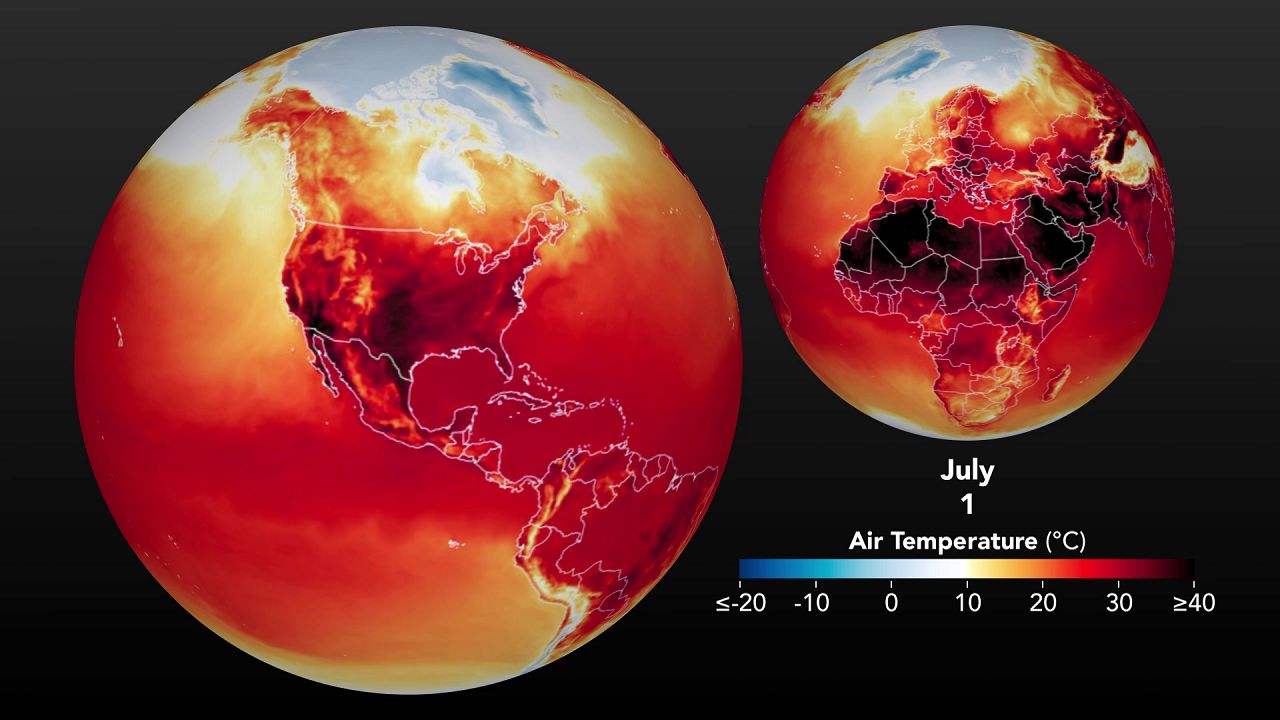 Image of high temperatures across the Western Hemisphere on July 1, 2022 (Photo by J. Stevens/NASA Earth Observatory/NASA GSFC)