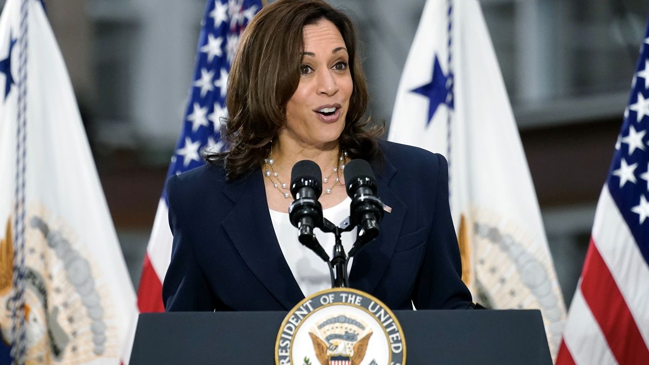 Vice President Kamala Harris talked about the American Jobs Plan during a visit to North Carolina Monday. 