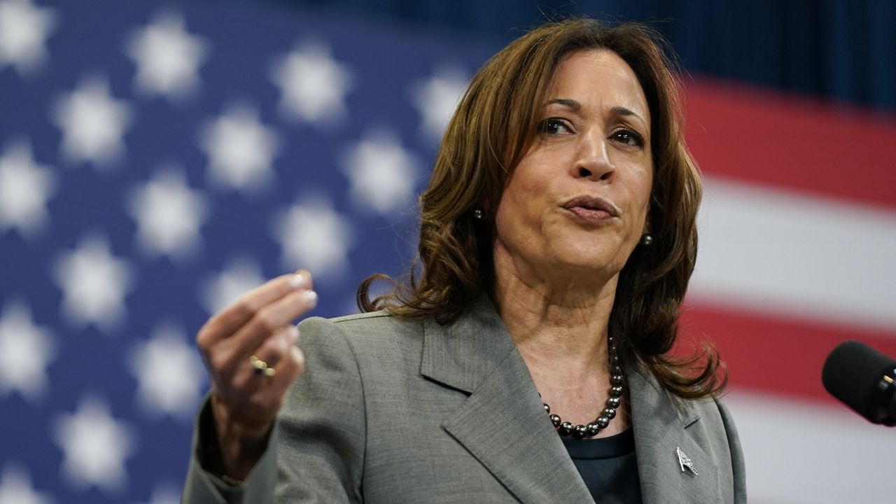 Vice President Kamala Harris delivers remarks during a campaign event with President Joe Biden in Raleigh, N.C., Tuesday, March 26, 2024. (AP Photo/Stephanie Scarbrough)