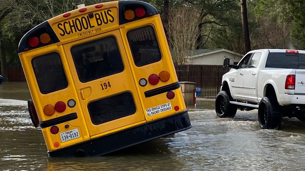 A bus that went into a ditch and got stranded. (Waller ISD)