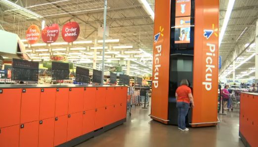 The Pickup Tower at the Walmart in Cicero is located at the front of the store near the checkout area.