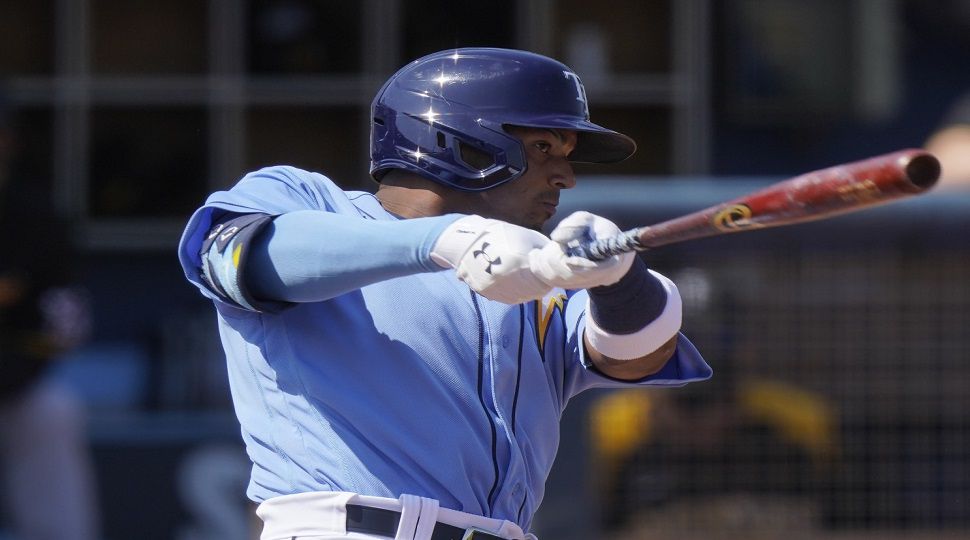 The Tampa Bay Rays’ Wander Franco hits a home run in the first inning during a spring training baseball game against the Pittsburgh Pirates on Wednesday, March 3, 2021, in Port Charlotte, Fla. (AP FILE PHOTO)