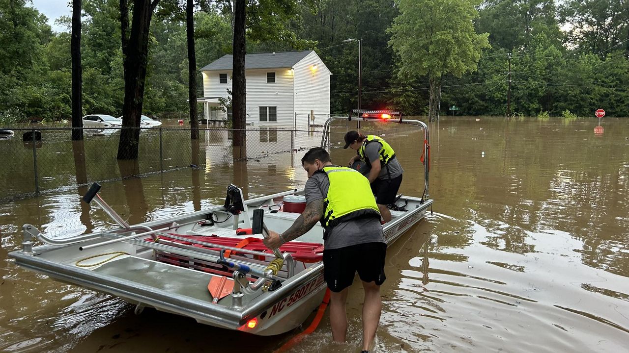 Northern Wake Fire Department crews helped the Durham Fire Department rescue people near the Eno River Monday morning in the Felicia Street area. (Northern Wake Fire Dept.)