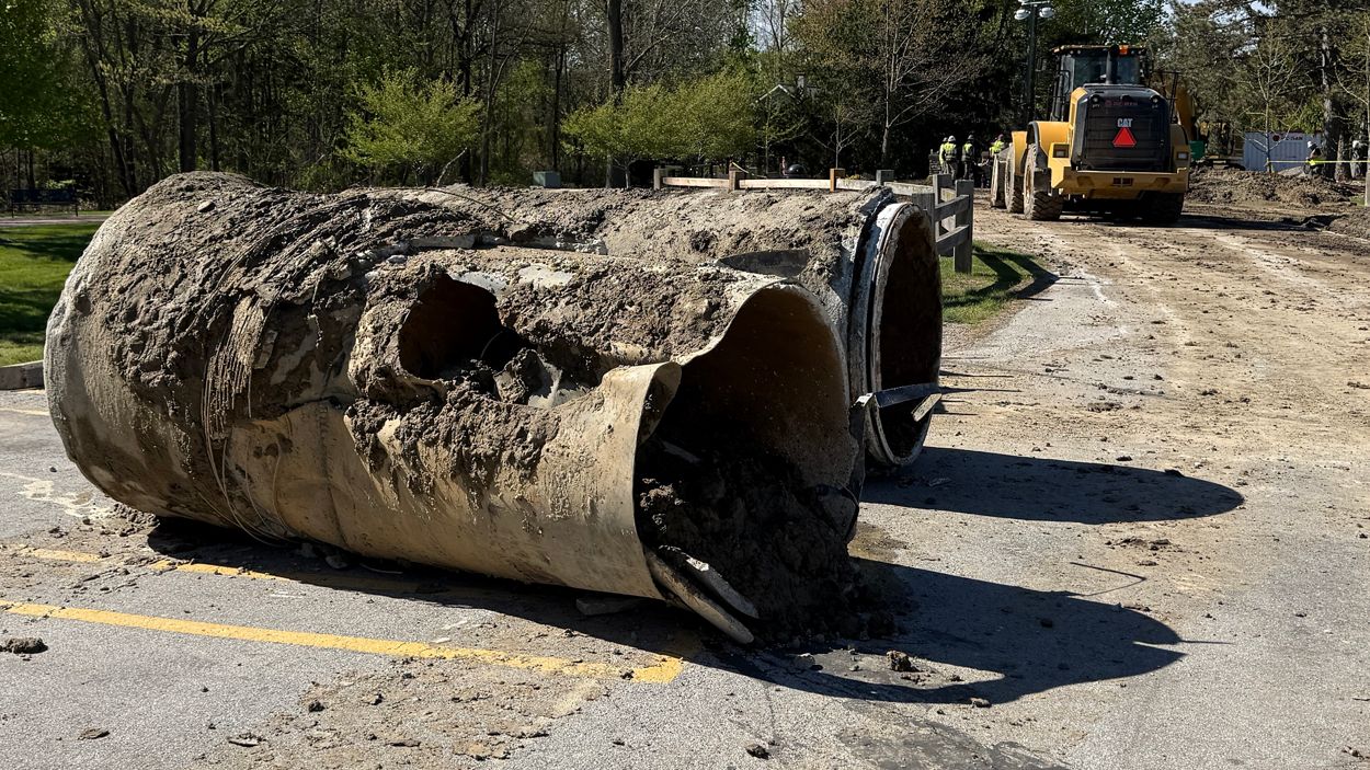 Broken water main pipe