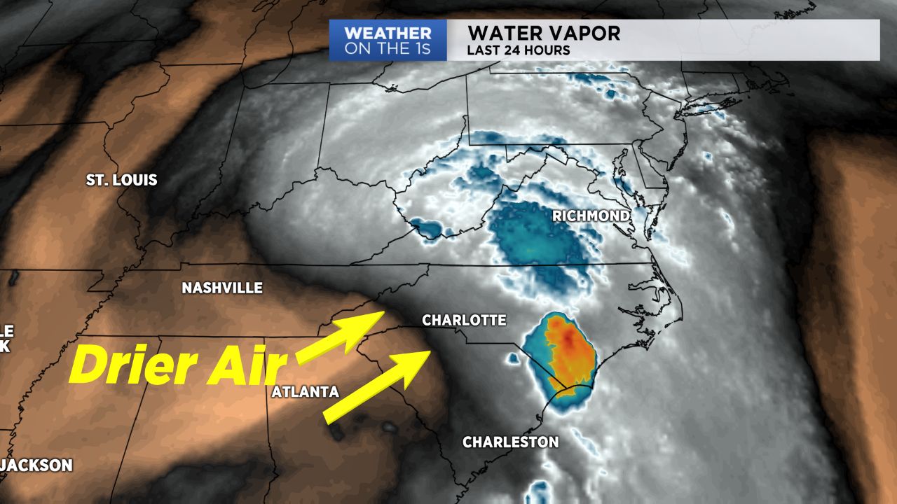 Drier air slowly moves back in today