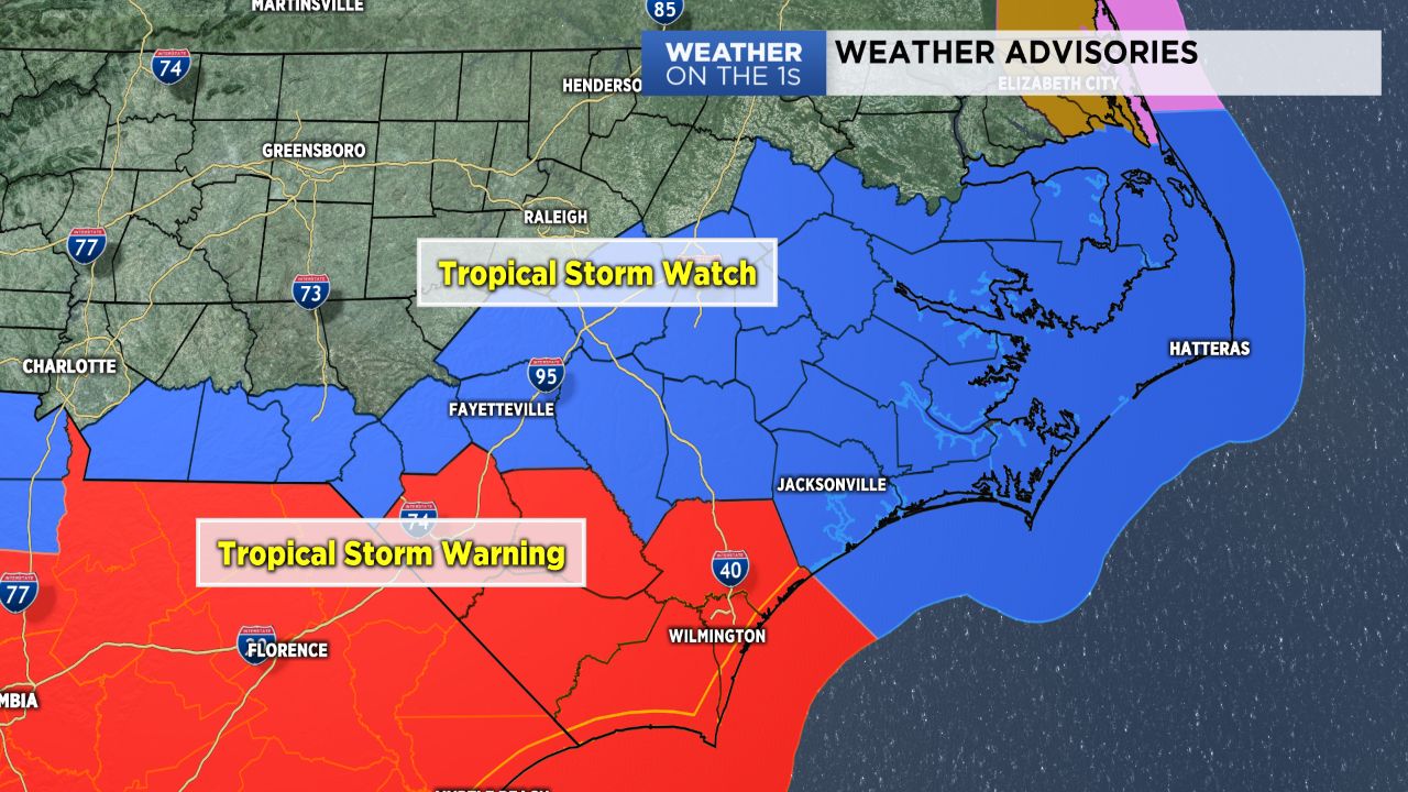 Tropical Storm Warnings now in place for parts of the coast