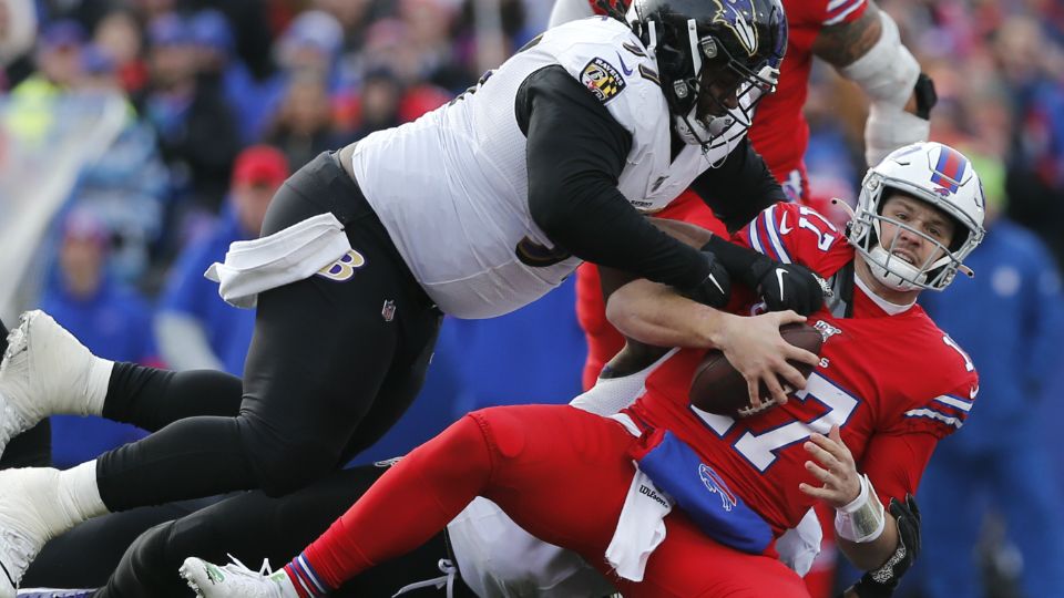 Watch Josh Allen flop against the Ravens to draw a roughing the