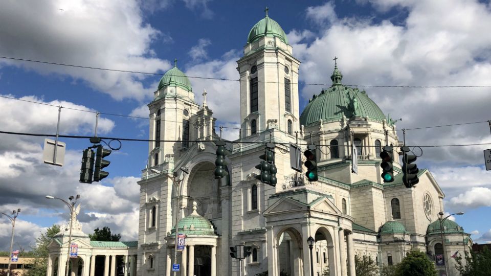 OLV Basilica on partly cloudy day