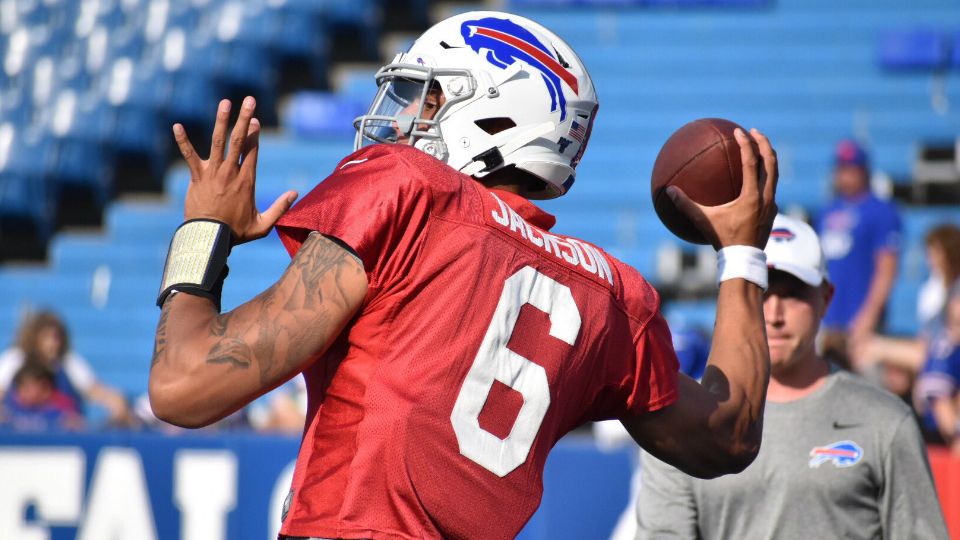 Buffalo Bills quarterback Tyree Jackson (6) passes during the