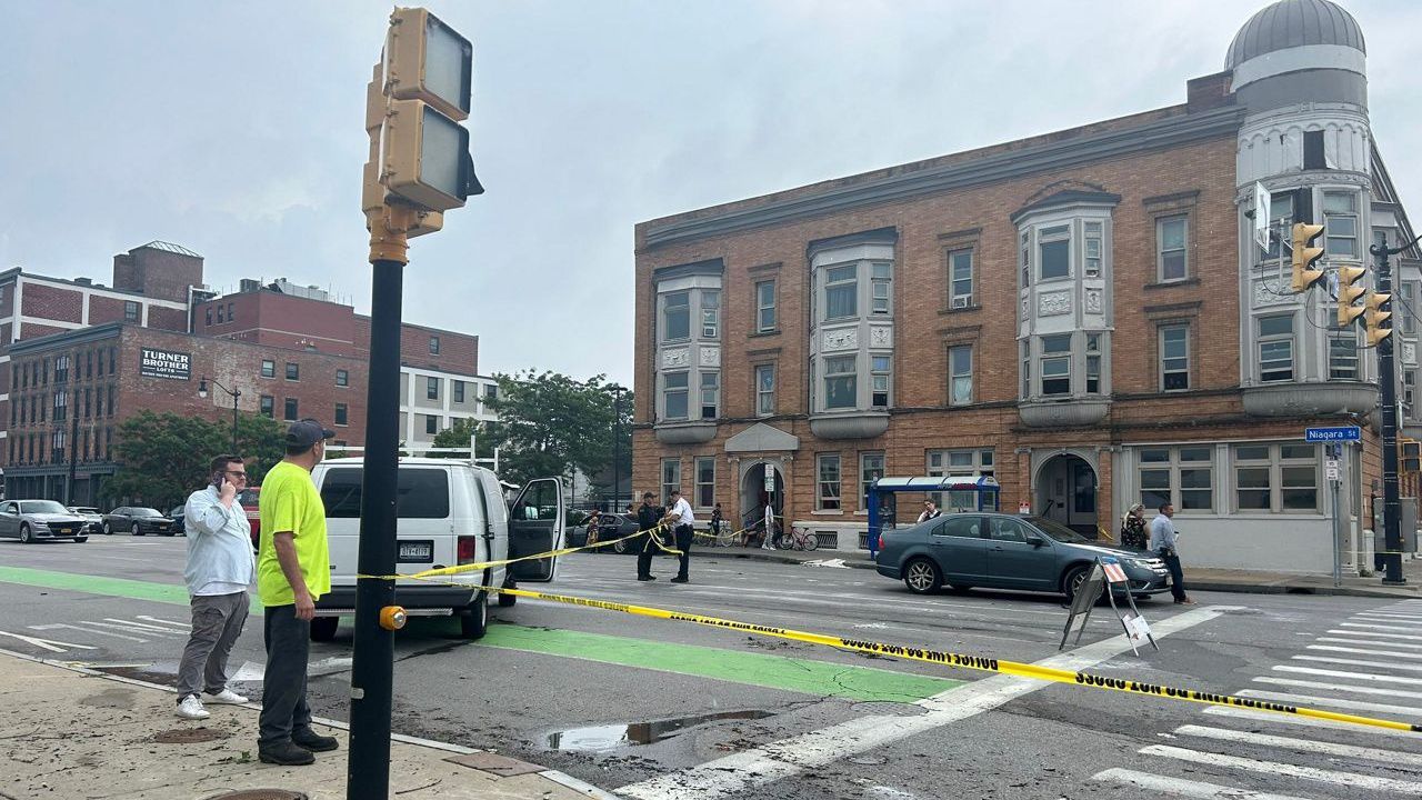 Damage left behind Monday as severe weather hit downtown Buffalo (Courtesy: Kurt Vogt/Spectrum News 1)