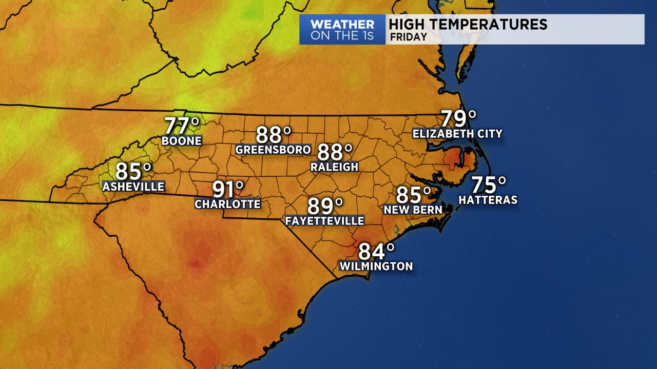Slightly cooler day Friday in the 80s for many after Thursday's 90 degree day.
